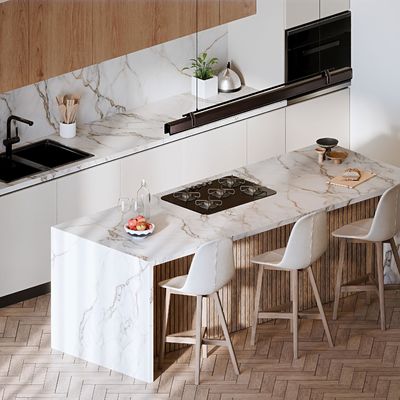 Customized Complete Modern Matt Finish Melamine Wood Grain Kitchen Cabinets For Apartment Projects