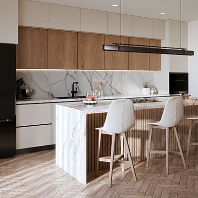 Customized Complete Modern Matt Finish Melamine Wood Grain Kitchen Cabinets For Apartment Projects