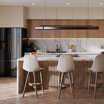 Customized Complete Modern Matt Finish Melamine Wood Grain Kitchen Cabinets For Apartment Projects