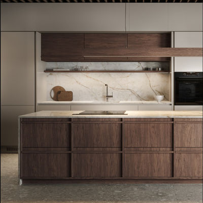 Classic Wood Kitchen Cabinet Affordable Price Customized Wood Grain Villa Kitchen Cabinet
