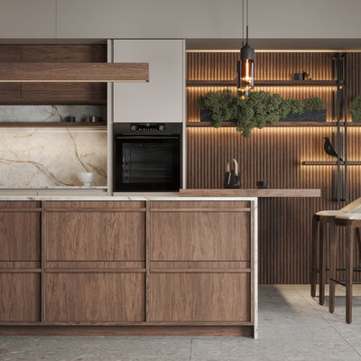 Classic Wood Kitchen Cabinet Affordable Price Customized Wood Grain Villa Kitchen Cabinet