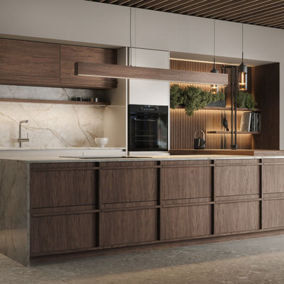 Classic Wood Kitchen Cabinet Affordable Price Customized Wood Grain Villa Kitchen Cabinet