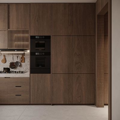 Minimalism Style Wood Veneer Wooden Kitchen Cabinet Modular Kitchen