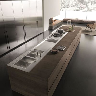 Kitchen Design Custom Smart Complete Sets Stainless Steel Kitchen Cabinets With Wood Grain Island