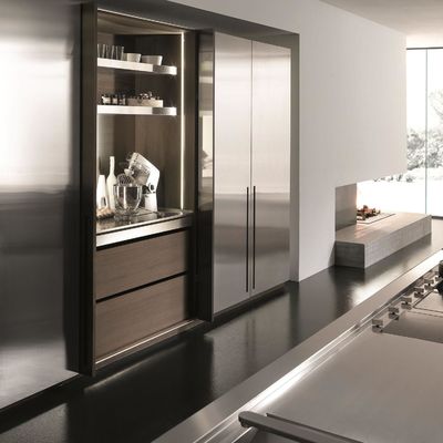 Kitchen Design Custom Smart Complete Sets Stainless Steel Kitchen Cabinets With Wood Grain Island