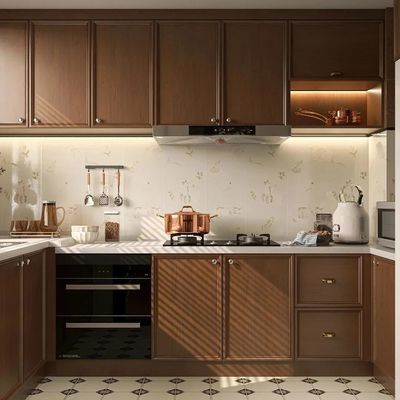 Antique Frame-line Door Panel Solid Wood Veneer Kitchen Cabinet For Project Builder