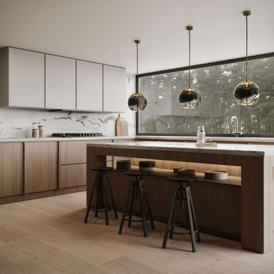 Kitchen Storage Wood Grain Modular Kitchen Cabinets Complete Sets For Villa