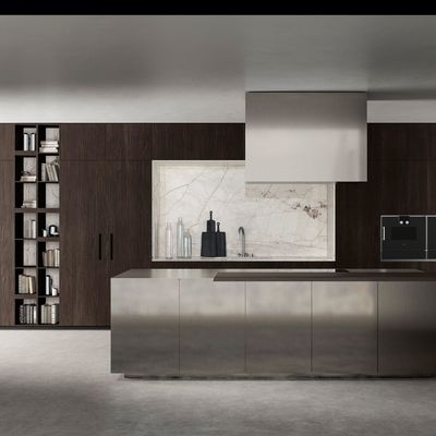 Custom Aluminum Simple Wood Veneer Wall Cabinet Kitchen Modern 304 Stainless Steel Kitchen Cabinet With Island