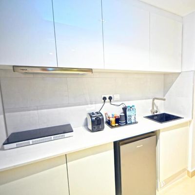 Custom Design All In One Melamine Modular Kitchen Cabinet Set With Sink For Hotel Furniture
