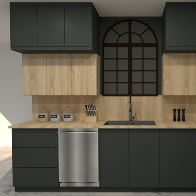 Modern Luxury Black Solid Wood Veneer Kitchen Cabinet For Villa House Building Project