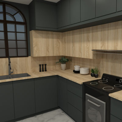 Modern Luxury Black Solid Wood Veneer Kitchen Cabinet For Villa House Building Project