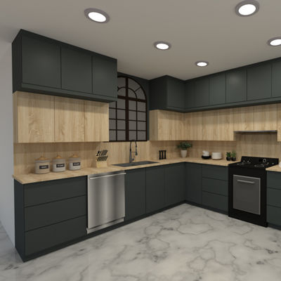 Modern Luxury Black Solid Wood Veneer Kitchen Cabinet For Villa House Building Project