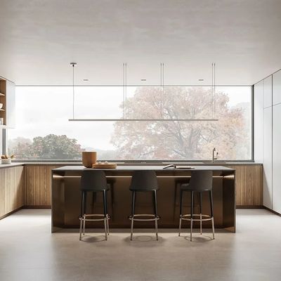 Builder Project Modern Luxury E0 Melamine Solid Wood Kitchen Cabinets With Island