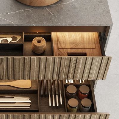 Builder Project Modern Luxury E0 Melamine Solid Wood Kitchen Cabinets With Island