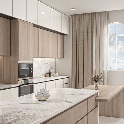 Apartment Project Full Set Smart Modern Style Custom Cabinet Wood Grain Kitchen Cabinet For Contractors
