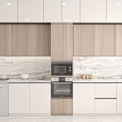 Apartment Project Full Set Smart Modern Style Custom Cabinet Wood Grain Kitchen Cabinet For Contractors