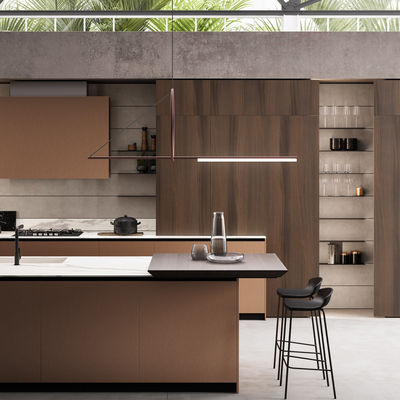 Automatic Luxury Modern Wood Grain Kitchen Cabinets Design Home Kitchen Cabinets Unit Island