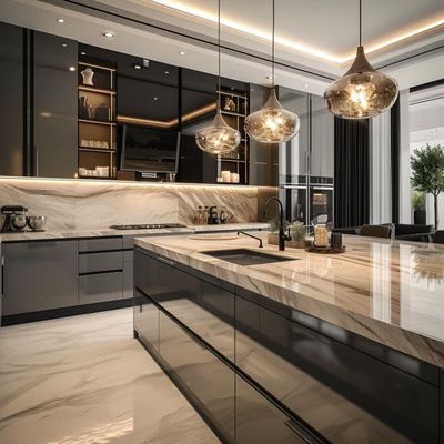 High End Smart Kitchen Cabinets Set Gloss Finished Lacquer Kitchen Cabinet Designs For Villa