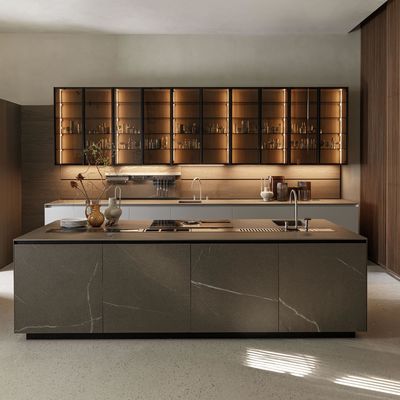 Luxury Quartz Countertops Kitchen Cabinets Complete Contemporary Glass Door Wall Cabinets Kitchen Design