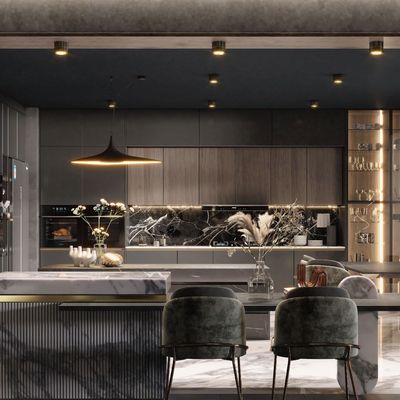 Modern Custom Kitchen Cabinet With Quartz Island Worktop For High-End Villa Living Room Home Furniture