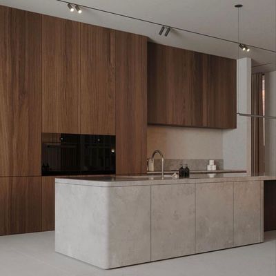 Custom Wood Grain Melamine Modern New Design Kitchen Cabinets For Apartment