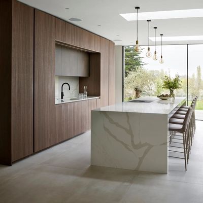 Custom Wood Grain Melamine Modern New Design Kitchen Cabinets For Apartment