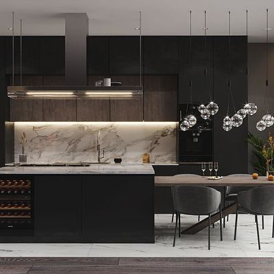 Automatic Solid Wood Kitchen Cupboards E0 Melamine Kitchen Cabinets Set Furniture