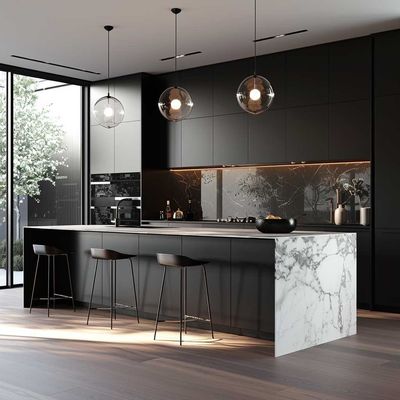 Modern Kitchen Cabinet With Island Sintered Stone Countertops Wood Grain Kitchen Cabinets Designs For Villa