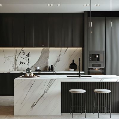 Modern Kitchen Cabinet With Island Sintered Stone Countertops Wood Grain Kitchen Cabinets Designs For Villa