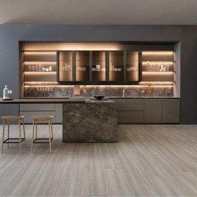 Full Kitchen Custom Modular Solid Wood Modern Walnut Veneer Kitchen Cabinet Set