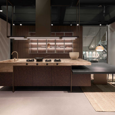 Full Kitchen Custom Modular Solid Wood Modern Walnut Veneer Kitchen Cabinet Set