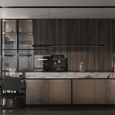Full Kitchen Custom Modular Solid Wood Modern Walnut Veneer Kitchen Cabinet Set