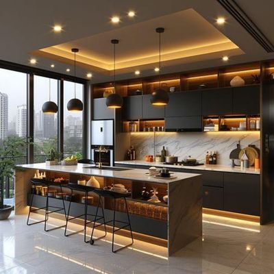 Modern Italy Lacquer Kitchen Cabinets Complete Sets - Smart Storage Units With Extravagant Stone Countertops