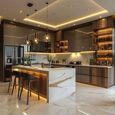 Modern Italy Lacquer Kitchen Cabinets Complete Sets - Smart Storage Units With Extravagant Stone Countertops