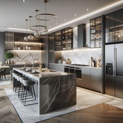 Modern Italy Lacquer Kitchen Cabinets Complete Sets - Smart Storage Units With Extravagant Stone Countertops