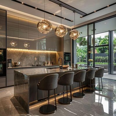 Modern Italy Lacquer Kitchen Cabinets Complete Sets - Smart Storage Units With Extravagant Stone Countertops