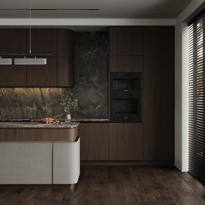 Luxury Complete Full Set EB Board Kitchen Cabinet Manufacturer Furniture Solid Wood Walnut Flat Pack Kitchen Cabinets