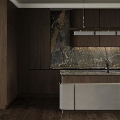 Luxury Complete Full Set EB Board Kitchen Cabinet Manufacturer Furniture Solid Wood Walnut Flat Pack Kitchen Cabinets