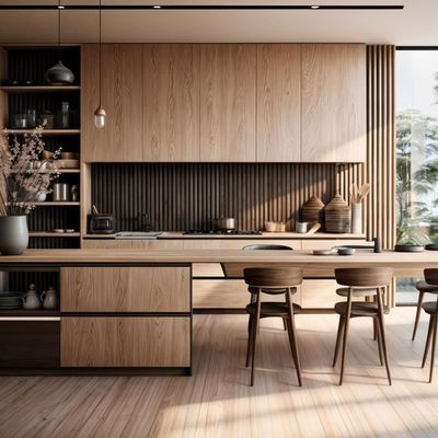 American Style Custom Design Modern Cabinet Original White Oak Wood Veneer Solid Wood Kitchen Cabinets
