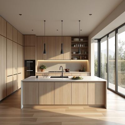 American Style Custom Design Modern Cabinet Original White Oak Wood Veneer Solid Wood Kitchen Cabinets