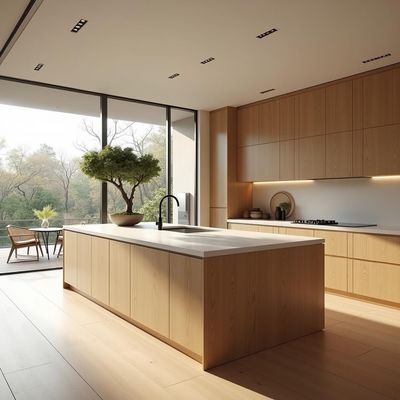 American Style Custom Design Modern Cabinet Original White Oak Wood Veneer Solid Wood Kitchen Cabinets