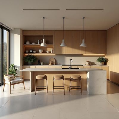 American Style Custom Design Modern Cabinet Original White Oak Wood Veneer Solid Wood Kitchen Cabinets