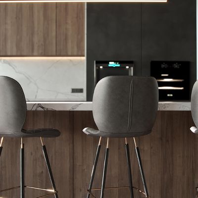 Customized Wooden Veneer And Matt Black Lacquer Modern Kitchen Cabinet Designs For Home Kitchen Cabinet