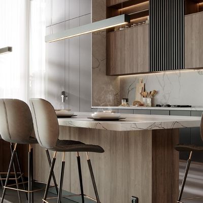 Customized Wooden Veneer And Matt Black Lacquer Modern Kitchen Cabinet Designs For Home Kitchen Cabinet