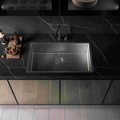 Luxury Home Furniture Modular Walnut Wood Veneer Matt Black Color Glass Door Kitchen Cabinets Modern Design