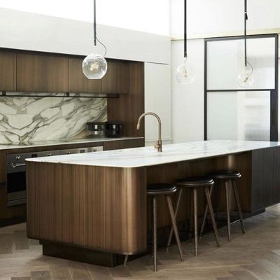 Modern Design Wood Kitchen Cabinet MDF Carcase Marble Countertop Plywood Furniture Kitchen Cabinet for Residential Projects