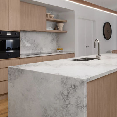 Australian Standards Contemporary Veneer Kitchen Cabinets Custom Modern Marble Countertop Wood Kitchen Cabinet for Contractors
