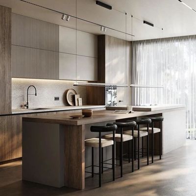 Modern Cabinet White Oak Wood Veneer Handless Frameless Contemporary Kitchen Cabinet