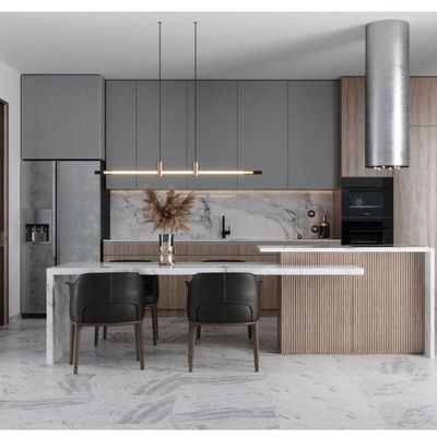 Custom Modern Complete Island Kitchen Furniture White PVC Wood Cabinet Sets Glass Door for Villa Project MDF Carcase