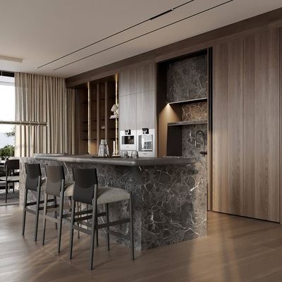 Customized Modern Gray Wood Grain Kitchen Cabinet High Quality 3D Automatic Smart PVC Design MDF Carcase Glass Door